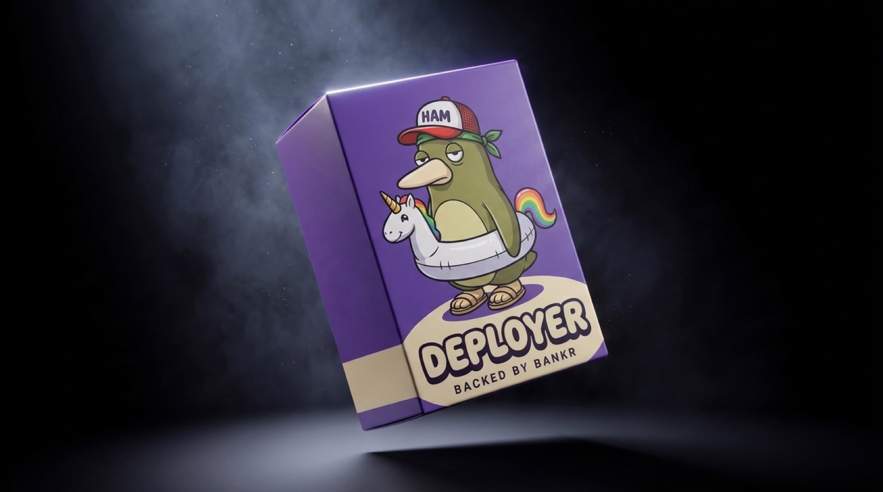 A sealed Deployer collectible box floating in darkness
